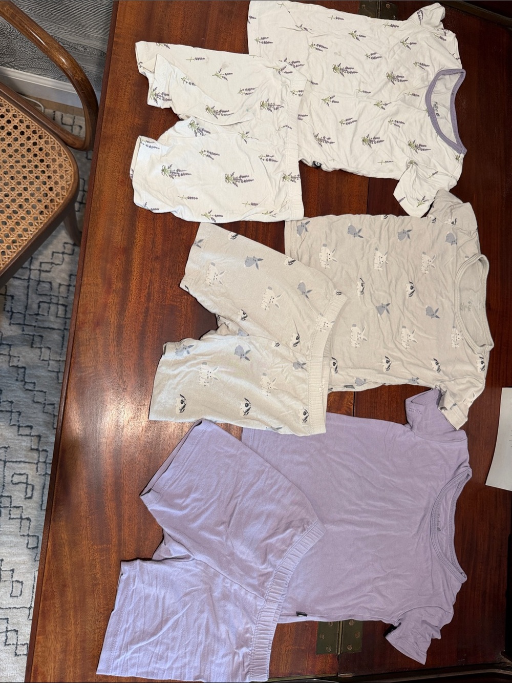 Set of 3 Kids' Short Sleeve Top and Shorts Set - Lavender & Cream